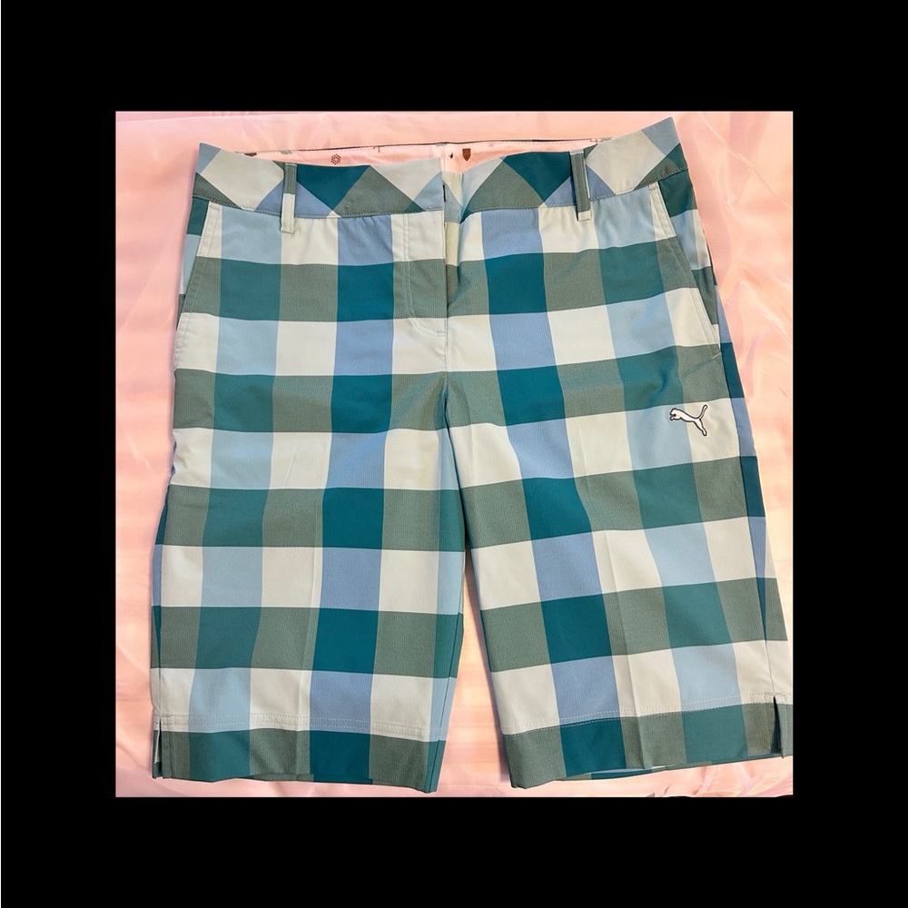 Puma Blue & Green Checkered Golf Shorts
